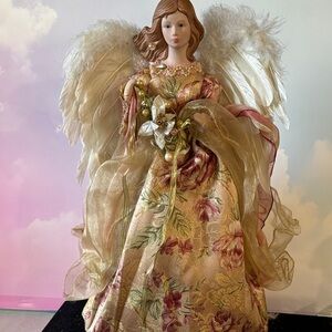 Elegant Vintage Angel Figurine with Floral Dress 16”